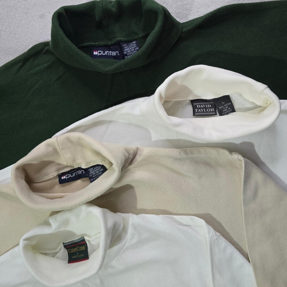 Bundle of 4 Vintage Mens Turtleneck Shirts Size Large Green Cream White (2) 90s